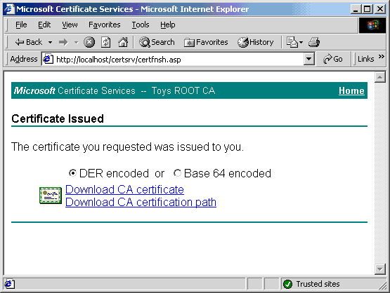 Microsoft Certificate Services - Microsoft Internet Explorer - Certificate Issued