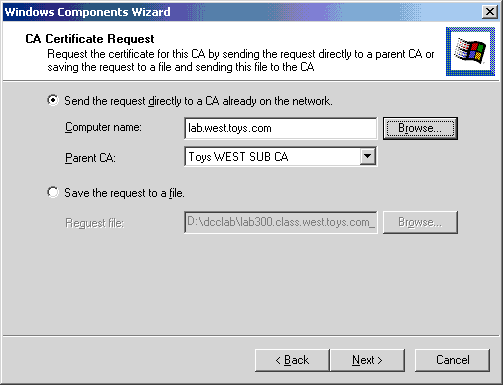 Windows Components Wizard - CA Certificate Request