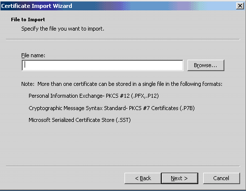 Certificate Import Wizard - File to Import