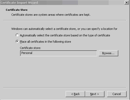 Certificate Import Wizard - Certificate Store