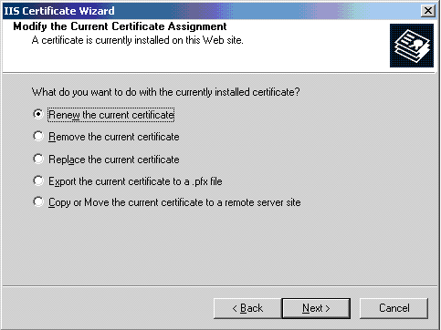 IIS Certificate Wizard - Modify the Current Certificate Assignment